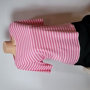 Charter Club Pink & White Striped Boat-neck, Elbow length T-Shirt Pima cotton